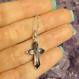 Hypersthene Sterling Silver Cross with Sterling Silver Chain, Cross Pendant